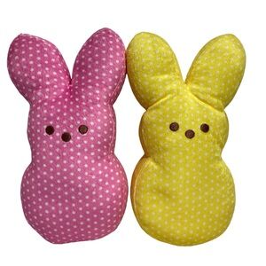 Lot - 2 Peeps Bunny Rabbit Polka Dots 9” Stuffed Plush Pink Yellow Just Born